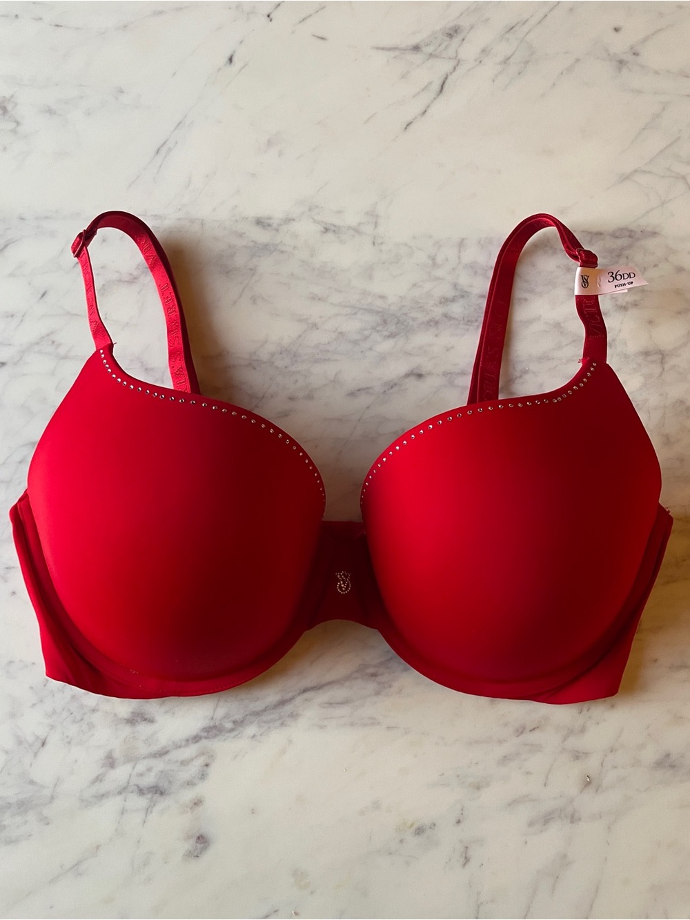 Victoria's Secret Red Padded Push Up Dull Coverage Rhinestone Bra